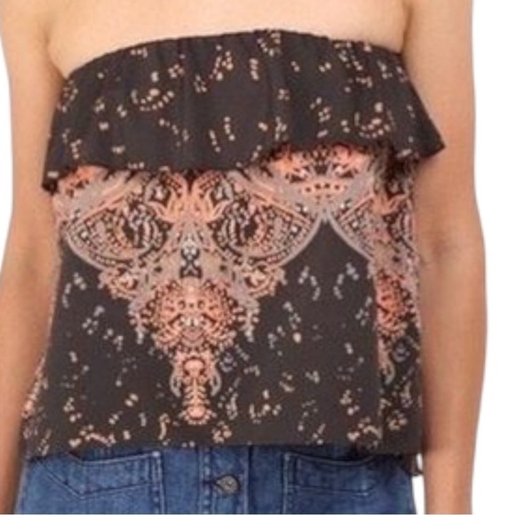 Free People Cropped Boho Flounce Ruffle Strapless Tube Top XS Black Coral Grey - Picture 4 of 14